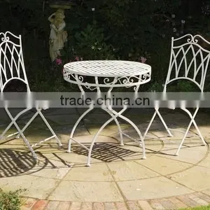 Shabby Chic Folding White Metal Bistro Set thumbnail-1
