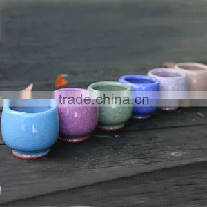 Whosale Colorful Mini Cracked Ceramic Flower Pots With Hole thumbnail-4