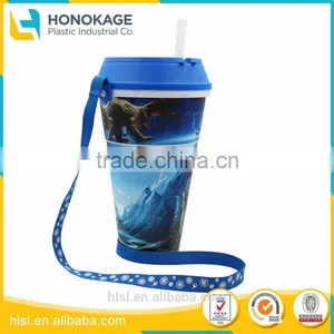 All in One Snacking And Drinking Movie Display Cup With Straw, IML Custom Logo Printed Drink Cup With Straw thumbnail-1