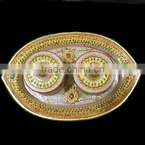 Indian Marble Dry Fruit Box With Tray, Deepawali Gift Box, Wedding Gifts, Decorative Sweets Box, Fancy Dry Fruits Box With Tray thumbnail-1