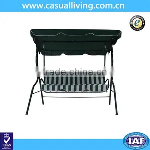 3 Person Striped Adjustable Tilt Canopy Metal Swing thumbnail-1