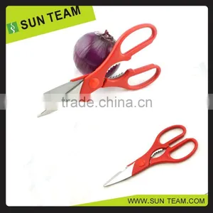 SK023A 8-3/4" Red Plastic Handle Multifunction Kitchen Scissors thumbnail-1