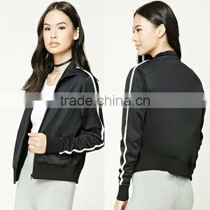 Wholesale Track Jackets Mock Neck Long Sleeve Contrast Stripe Ribbed Trim Running Sports Varsity Jacket Black Varsity Jacket thumbnail-1