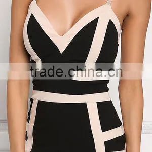 Sexy Black Two Tone Plunge Spaghetti Straps Bodycon Dress Girls Night Club Dress Photos Without Dresses HSD5930 thumbnail-4
