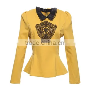 New Designs Fashion Polyester and Cotton Ruffle Bottom Long Sleeves Lace Collar and Embroidery Custom Camo Jacket Fashion thumbnail-3
