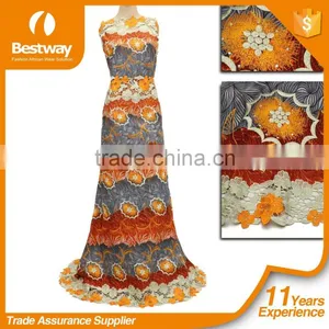 Wholesale Cord Lace Border African Veritable Ankara Fabric With Stones For Dress BLW017-6 thumbnail-1
