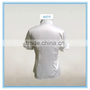 New Design Stand Collar Short Sleeve White Shirt For Women thumbnail-2