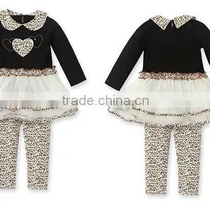 Wholesale Clothing Baby Clothes New Arrival Baby Girls Boutique Leopard Heart Shap Dress With Leggings 2pcs Outfits thumbnail-1
