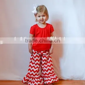 Boutique Remake Children Christmas Clothes Plain Red Top And Red Chevron Pants Set Girl Christmas Costumes thumbnail-6