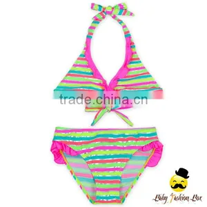 Hot Sale Beautiful Printed Colorful Striped Separable Type Nylon Teen Girl Bikini Swimwear Under Panties thumbnail-2