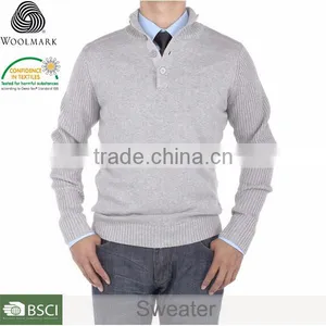 Men's Wool Thermal Sweater Mock Neck Ribbed Sleeve 1/4 Button Merino Wool Sweater Relaxed Fit thumbnail-1