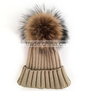 Myfur Winter Unisex Knitted Caps With Raccoon FurPompoms Hats thumbnail-2