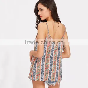 Fashion Floral Striped Double V-neck Top, Ladies Sexy Cami Top thumbnail-4