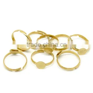 Brass Tone Adjustable Rings Blanks Round Cabochon Ring Setting thumbnail-3
