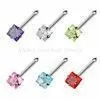 Square - Shaped Surgical Prong Set Stone Body Piercings Jewelry / Nose Studs Without Tags thumbnail-1