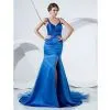 Trumpet/Mermaid Spaghetti Straps Court Train Satin Prom Dresses thumbnail-1