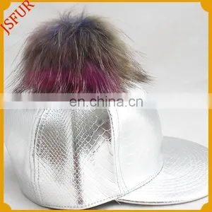 Three Colour Glaze White With Real Raccoon Fur Pompom Spring Hat thumbnail-2