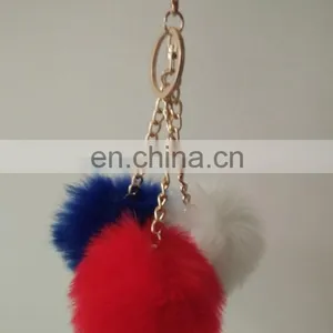 Wholesale Three Colored Fake Fur Union Jack Pom Keychain Bag Charm With Gold Chain thumbnail-2