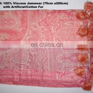 Paiseley Design Shawl With Fur Balls in Mexico thumbnail-6
