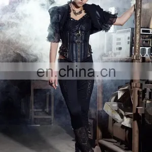 Gothic Steampunk Style Crop Top Jacket With Fluonce Layered Sleeves thumbnail-4