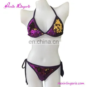 Wholesale Purple Sequins Tie Two Piece Sexy Backless Women Bikini thumbnail-3