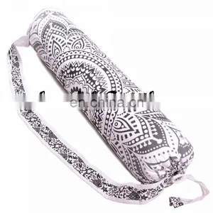 Handmade Mandala Ombre Cotton Yoga Mat Bag With Shoulder Strap Indian YOGA MAT BAG Mandala Hand Yoga Bag Purse Black & White thumbnail-3