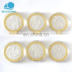 Wholesale Cheap Custom Fake Gold and Silver Metal Religion Catholicism Commemorative Coin High Quality Souvenir Coins With Box thumbnail-2