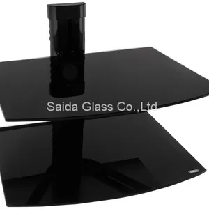 5mm Black Silk Printing Strengthened Tempered Glass Shelves for Games Consoles, Surround Speakers Floating Shelf thumbnail-1