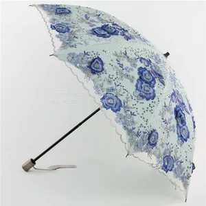Fashion Double Folding Sun Umbrella With Hand Embroidery thumbnail-1