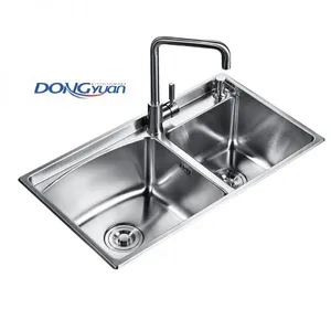 Guangdong Dongyuan Kitchenware 760×430×210mm POSCO SUS304 Stainless Steel Double Bowl Drop-in Drawn Kitchen Sink (DY-544) thumbnail-1
