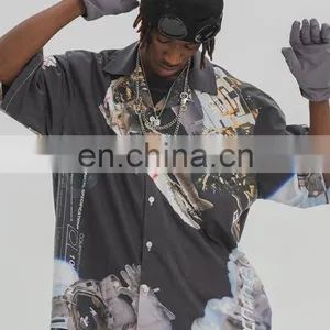Diznew Custom Short Sleeve Men Beach Casual Party Printed Polyester Shirt Mens Print Patterned Shirt Button Up Shirts thumbnail-2