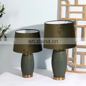 Reliable Quality Home Decorative Vintage Dark Green Porcelain Night Table Light With Flannelette Lampshade thumbnail-3