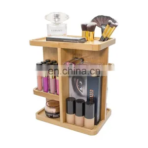 360 Degree Bamboo Cosmetic Organizer Multifunction Storage Carousel for Makeup Toiletries and More Great for Vanity Desk thumbnail-1