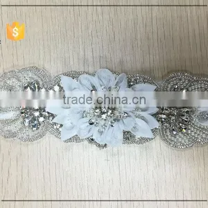 Wholesale Bridal Rhinestone Appliques With Organza Flower thumbnail-3