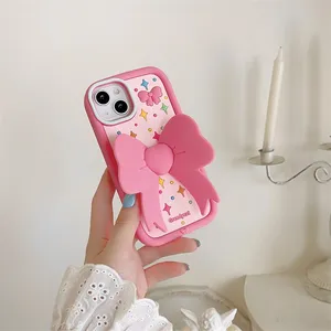 Cartoon Style Butterfly Knot For Phone Mobile Cover Cases in Soft Girly Mobile Case Covers With Holder 11 12 Pro 14 15 Pro Max thumbnail-1