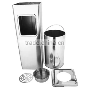Online Shopping Stainless Steel Garbage Bin Stand Waste Bin Outdoor Trash Bin With Ashtray for Sale Supplier's Choice thumbnail-3