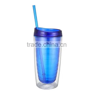16oz BPA Free Threaded AS Plastic Double Wall Insulated Tumblers With Straw thumbnail-2