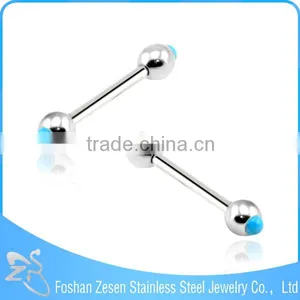 Surgical Steel Straight Bars Balls Inset Stone Piercing JewelryTongue Barbell thumbnail-1