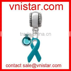 Vnistar Metal Alloy European Style Blue Ribbon Charm Beads Fit European Snake Chain Bracelet TB070 thumbnail-1