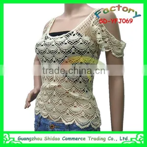 European Style Cotton Fashion Women Lace Crochet Shirts Fancy Lady Blouses and Tops thumbnail-2
