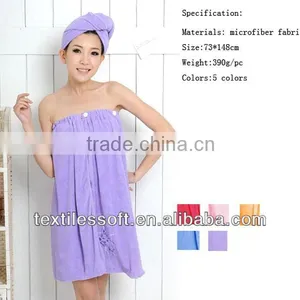 Wholesale Women Microfiber Wrap Towel Bathrobe With Bath Cap thumbnail-5