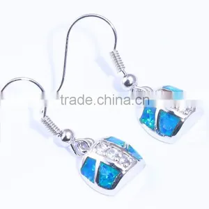 Custom 925 Sterling Silver Created Opal & Clear Cubic Zirconia Dangle Earrings thumbnail-2