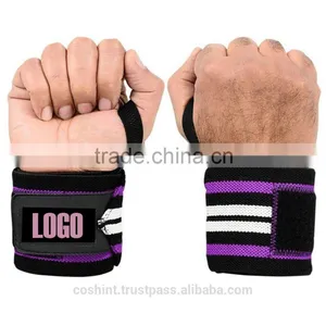 Black Wrist Wraps In Black Ground, White & Purple Strips Ci-2503-28 thumbnail-1