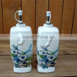 Elegant Flower Decal Ceramic Oil and Vinegar Bottles Set for Kitchen thumbnail-1