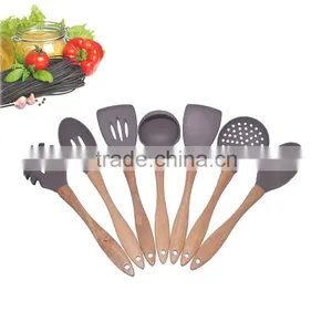 2016 Hot Sale 7-Piece Wood Handle Silicone Kitchen Cooking Utensil Set thumbnail-1