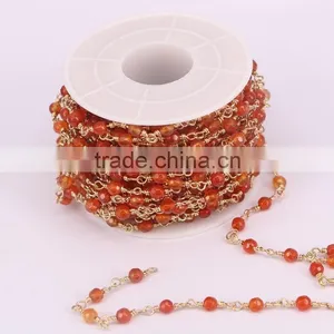 Wire Wrapped Beaded Chains Gold Plated Rosary Chain Red Agate Color Faceted Crystal Beads 4mm Jewelry Making thumbnail-1