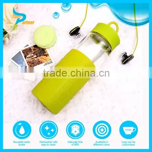 Glass Water Bottle Silicone Drinkware Transparent Glass Bottles With Color Silicon Sleeve Outside Sport Cup Tea Cups Lid Rope thumbnail-1