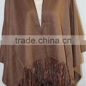 Cashmere Pashmina Shawls Wraps With Leather Fringes thumbnail-1