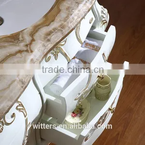 WTS-806JO Royal Antique White Mirror Type Bathroom Cabinet With Gold Leaf Decoration thumbnail-3