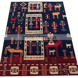 Tribal Design Hand Tufted Cut Pile Wool Rugs, Latex Backed With Cloth thumbnail-2